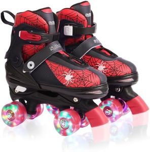 Nattork Kids Roller Skates for Boys Girls,Adjustable Quad Skates with Light up Wheels Red Black L