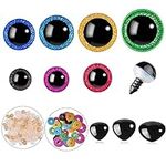Ferenala 100Pcs 10-30mm Safety Eyes and Noses Large Plastic Craft Crochet Eyes Glitter Doll Eyes with Washers for Plush Animals Stuffed Animals DIY Puppet Bear Toy Doll Making Supplies (Multicolor)
