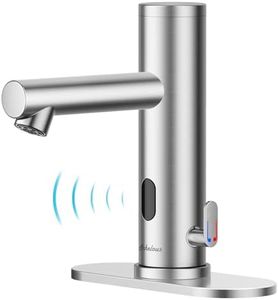 Achelous Stainless Steel Automatic Touchless Bathroom Sink Faucet, Hands Free Infrared Sensor Basin Faucet with Temperature Control, Battery Powered Sensor Bathroom Tap Brushed Nickel
