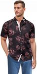 ETHANOL Men Classic Slim Fit Woven Short Sleeve Wrinkle Resistant Print Shirt MSTL46568 2434 Burgundy L