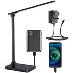 Desk Lamp Eye-Caring LED Table Lamp Dimmable Bedside Lamp with 2 USB Charging Ports and 10 Brightness Levels x 5 Colour Modes Touch Control Daylight Lamp for Office, Bedside, Reading- Auto Timer