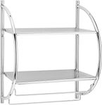 Bathroom Towel Rack Stainless Steel with Chrome Finish, Wall Mounted Unit with 2 Tier Storage and Holder Curved Shelving Unit and Rail