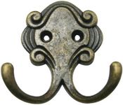 Amanaote Metal Antique Brass Hardware Double Prong Robe Hook Clothes Hanger with Screws(Pack of 6)