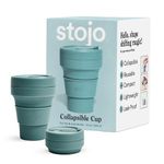 STOJO Collapsible Travel Cup - Eucalyptus, 12oz / 355ml - Reusable to-Go Pocket Size Silicone Cup for Hot and Cold Drinks - Perfect for Camping and Hiking - Microwave & Dishwasher Safe