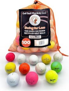 Golf Ball Monkey Recycled Hit-Away Practice Golf Balls with Mesh Bag - Pre-Owned Used Golf Balls for Driving Range & Training Golf Balls (100)