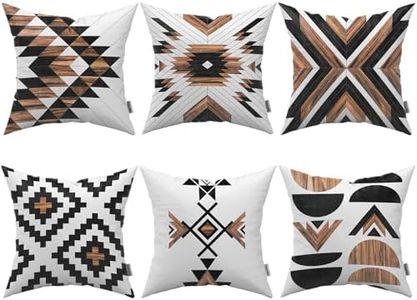 Ceexolliss Rustic Throw Pillow Covers Set of 6, Aztec Southwestern Western Brown Wooden Texture Home Decor Cushion Covers 18"X18"