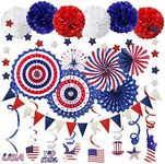 ZERODECO Party Supplies, Navy Blue Red Paper Fans Set Pom Poms Star Streamer Hanging Swirls USA Flag for 4th of July Day Patriotic Decorations Birthday Wedding Graduation Independence Day
