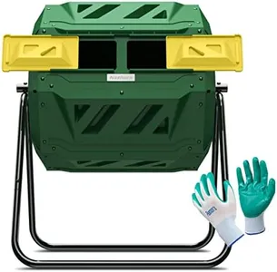 Compost Tumbler Bin Composter Dual Chamber 43 Gallon (Bundled with Pearson's Gardening Gloves)