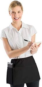 [2 Pack] J. Adler 5 Pockets Waist Apron | 24 x 12 Inches Cotton Enriched Aprons for Home, Kitchen & Restaurant | Half Short Server Apron for Women & Men | Black