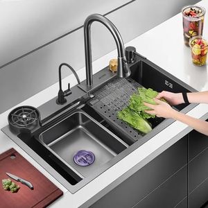 ALTON HMS25100, SS-304 Grade, Handmade Single Bowl Kitchen Sink With Basket (Black, 30x18x9 INCH)