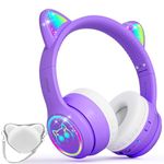 iFecco Kids Wireless Headphones with Microphone,Children Girls Bluetooth Headphones with Case,LED Lights Cat Ear Headphones for iPad/Children's Tablet/Smartphone/School