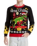 Runhit Unisex Ugly Christmas Sweater Men Funny Crewneck Knitted Sweater for Xmas Party - Rock Dinosaur