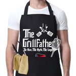 Funny Aprons for Men The Grillfather Chef BBQ Aprons with 2 Pockets, Birthday Father’s Day Gifts for Cooking Dad, Husband