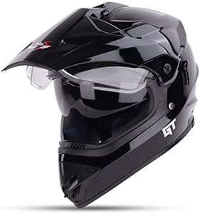 Steelbird GT Off Road ISI Certified Motocross Double Visor Full Face Helmet Outer Clear Visor and Inner Smoke Sun Shield (Glossy Black , Medium 580 MM)