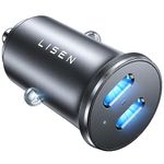 LISEN 90W USB C Car Charger, All Metal Super Fast Car Charger USB C for iPhone 16 Fast Charging, Mini PD 45W & PD 45W Dual Fast Charging for iPhone 15 Pro Max 14 13 S24 iPad Pro