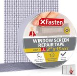 XFasten Window Screen Repair Tape for Windows or Doors- 2" x 15 Feet (3 Layers), Gray, Waterproof Screen Tape Mesh Repair for Mending and Fixing Large Window Screen and Screen Door Tears and Hole