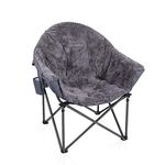 ALPHA CAMP Camping Folding Moon Chair, Oversized Comfy Saucer Plush Moon Chairs with Portable Carry Bag For Camping, Garden, Fishing - Support 160kg, Grey