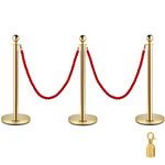 VEVOR Gold Stanchion Posts Queue 38 Inch Red Velvet Rope Crowd Control Barriers Queue Line Rope Barriers for Patrty Supplies (3 PCS 2 maserratula Rope)