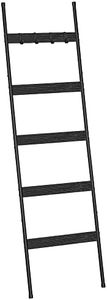 ELYKEN Blanket Ladder for Living Room, Farmhouse 5 -Tier Quilt Holder with 4 Removable Hooks for Bathroom, Wood Towel Rack Display, Wall Anchor Leaning Decorative Stand for Home Decor, Black