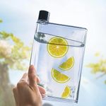 Flat Slim Water Bottle, BPA Free Square Water Bottle, LeakProof Clear Reusable Slim Flat Water Bottle for School, Sports, Travel, Dining Time, 25oz (750ml)(White)