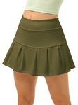 icyzone Women Pleated Tennis Skirts with Pockets Shorts, Athletic Running Golf Sport Skorts (L, Army)