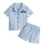 Volunboy Baby Beach Essentials Summer Toddler Cotton Linen Set 6-12 Months Button Down Blue T-shirt Beach Family Photo Outfits (Blue, 6-12 Months)