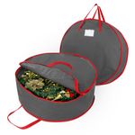 bruwaa 2 Pack Christmas Wreath Storage Container Bag 24", Card Slot Durable Handles and Double Zipper Storage Containers and to Protect Artificial Garland - Grey