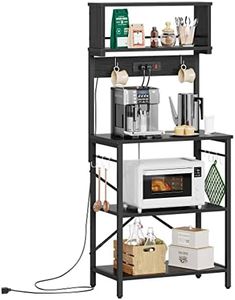 Bestier Bakers Rack with Power Outlets, Height Adjustable Microwave Stand, Kitchen Storage Shelf Rack with 8 S-Shaped Hooks, Coffee Bar Table 5 Tiers Black