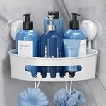 TAILI Corner Shower Caddy with Suction Cups, Wall Mounted Organizer Plastic Rack for Small Bathrooms, Kitchen, Removable Drill-Free Heavy Duty Shelf Basket, White