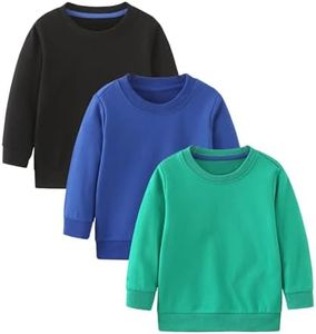 AMMENGBEI Toddler Boys 3 Pack Cotton Crewneck Sweatshirt,Baby Solid Long Sleeve Pullover Tops(1-2T,3 Pack-Black+Blue+Green)