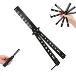 Butterfly Comb, Stainless Steel Black Comb for Hair,Folding Training Practice Combs Hair Styling Tools,Metal Hair Cutting Comb,Stainless Steel Practice Butterfly Trainer and Comb Trainer ,Black(Louis Xvi)