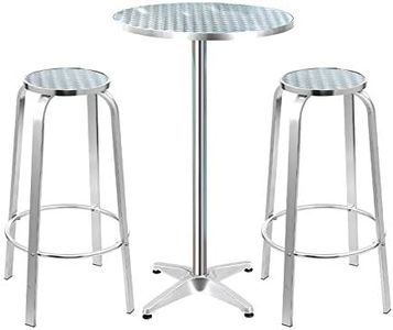 Gardeon 3pcs Aluminum Folding Outdoor Bar Set, Bistro Table and Chairs Patio Furniture Garden Pool Backyard Dining Lounge Setting, Adjustable Height 70/100cm Round Silver