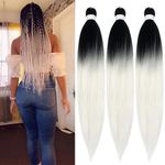 UPruyo Color Black White Ombre Braiding Hair Pre Stretched Prestretched Braiding Hair Extensions for Braids Ombre Kanekalon Weave Braids Hair ​Extensions (26 In 3 Packs)