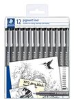 STAEDTLER 308-9 TB12 Pigment Liner Pens - Assorted Line Widths, Black (Set of 12)