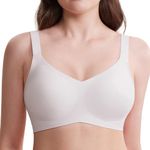 MOEOZLLO Buttery Smooth Bras for Women Full Coverage Wireless Bras No Underwire V Neck T-Shirt Bralette with Extra Bra Extender White-M