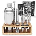 Cocktail Shaker Set Manhattan with Stand + Recipes | Premium Stainless Steel Bar Kit: Strainer Double Jigger Mixing Spoon | Pro Bartender Making Drinks Mojito Gin Tonic Maker Party, Gift Box Women Men