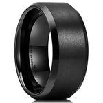 King Will Basic 6mm 7mm 8mm 9mm 10mm Men Wedding Black/Silver Tungsten Ring Matte Finish Beveled Polished Edge Comfort Fit, Tungsten Carbide, No Gemstone