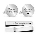 Kooer Custom Personalized Cufflinks & Tie Clip Set Wedding Jewelry Cufflinks Engraved Gifts for Men, 18.5mm, silver plated, glass dome