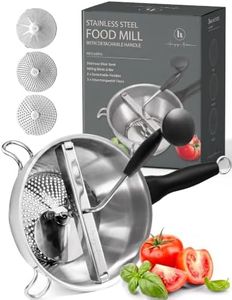 Compact Stainless Steel Food Mill with 3 Discs – Ergonomic Rotary Hand Crank with Removable Handles for Tomato Sauce, Applesauce, Baby Food, Mashed Potatoes & Puree