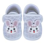 Baby Moo Applique face Naughty Bunny-Grey-Soft Sole Anti-Slip Unisex Booties, for Baby Boy - Girl, Ideal First Walking Shoes, Comfortable - Stylish Booties for Infants - Toddlers-(6-9 Months)