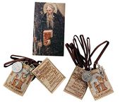 Westmon Works Saint Benedict Traditional Brown Scapular with Two Scapulars Drawstring Pouch and Holy Card