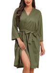 Lovasy Waffle Dressing Gowns for Women UK Lightweight Spa & Bath Robes for Women Ladies Kimono Dressing Gowns Women's Knee Length Robes Women's Waffle Hotel Robe with Pockets S-XXL,Army Green,L