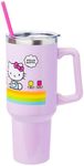 Silver Buffalo Sanrio Hello Kitty Spring and Summer Flowers Rainbow Stripes Stainless Steel Tumbler with Handle and Straw, Fits in Standard Cup Holder, 40 Ounces