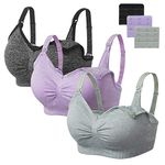 habibee Women's Nursing Bra Seamless Sleep Breastfeeding Maternity Bra with Remove Bra Pads Extenders 3 Pack (M, Black/Purple/Grey)