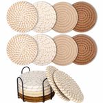 TOOINKCV 8 Pcs Coasters for Drinks, Absorbent Coasters, Cotton Woven Drink Coasters, Braided Coasters Heat-Resistant for Home Coffee Table Desk Cups Tabletop Protection Coasters (Yellow)