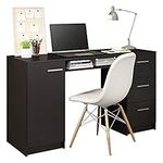 Madesa Home Office Computer Writing Desk with 3 Drawers, 1 Door and 1 Storage Shelf, Plenty of Space, Wood, 45 D x 136 W x 77 H cm - Black