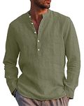 LVCBL Linen Shirts Men Shirt Men Long Sleeve Regular Fit Men Shirt Army Green M