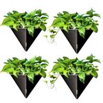 LaLaGreen Wall Planters for Indoor Plants - 4 Pack, 12 Inch Large Self Watering Black Geometric Hanging Flower Vase Vessel with Metal Hanger, Modern Stylish Wall Mounted Succulent Pot Holder Decor