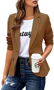 Womens Casual Blazers Long Sleeve Lapel Button Slim Work Office Blazer Jacket, Brown, Medium