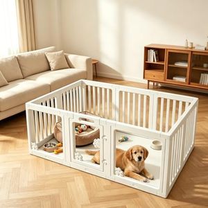 JUKMO Clear Acrylic Dog Playpen Safety Lock & DIY Adjustable Freestanding Dog Bunny Playpen Pet-Friendly Material Easy Assembly Indoor Puppy Fence(10 Panels)